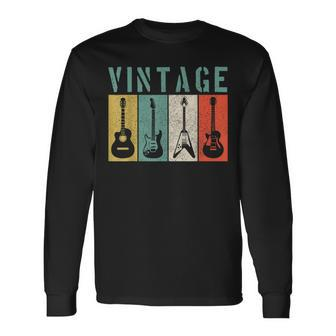 Vintage Guitar Player Retro Guitarist Musician Long Sleeve T-Shirt - Monsterry