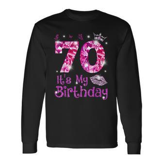 Vintage Happy 70 It's My Birthday Crown Lips 70Th Birthday Long Sleeve T-Shirt - Monsterry