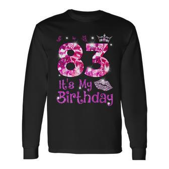 Vintage Happy 83 It's My Birthday Crown Lips 83Rd Birthday Long Sleeve T-Shirt - Seseable