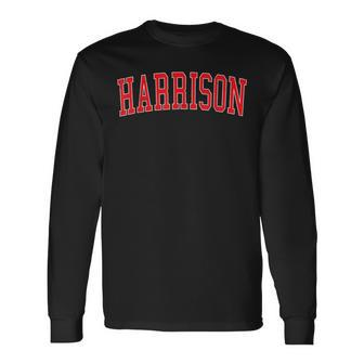 Vintage Harrison Ar Distressed Red Varsity Style Long Sleeve T-Shirt - Seseable