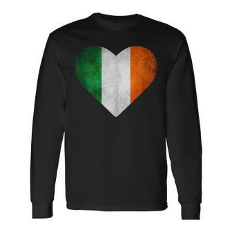Vintage Irish Flag Heart Shape St Patrick’S Day Long Sleeve T-Shirt - Monsterry DE