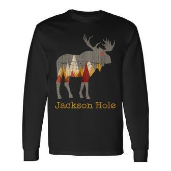 Vintage Jackson Hole Wyoming Moose Long Sleeve T-Shirt - Monsterry