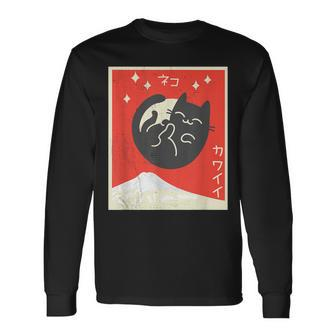 Vintage Japanese Cat Kawaii Anime Long Sleeve T-Shirt - Monsterry