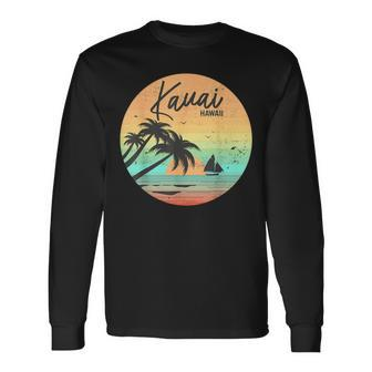 Vintage Kauai Hawaii Surfer Hanalei Kaua'i Island Hawaiian Long Sleeve T-Shirt - Seseable