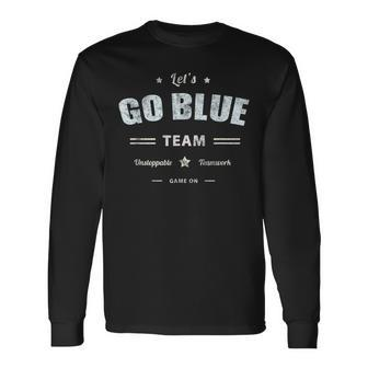 Vintage Let's Go Blue War Game Team Competition Summer Camp Long Sleeve T-Shirt - Seseable