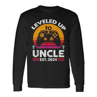 Vintage Leveled Up To Uncle Est 2024 Promoted To Uncle 2024 Long Sleeve T-Shirt - Thegiftio UK