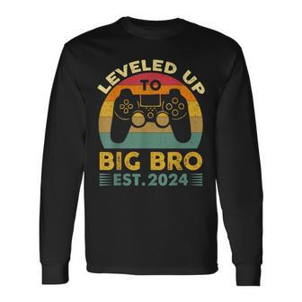Vintage Leveling Up To Big Bro 2024 Promoted To Big Bro 2024 Long Sleeve T-Shirt - Thegiftio UK