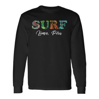 Vintage Lima Peru Surfer Beach Lover Surfing Ride The Waves Long Sleeve T-Shirt - Monsterry AU