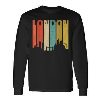 Vintage London Souvenir Retro Stripes London Skyline Long Sleeve T-Shirt - Thegiftio UK
