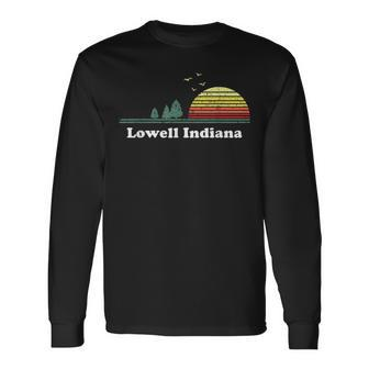 Vintage Lowell Indiana Sunset Souvenir Print Long Sleeve T-Shirt - Monsterry AU