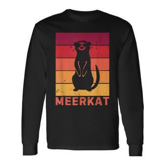 Vintage Meerkat Sunset Zoo Animal Silhouette Meerkat Lovers Long Sleeve T-Shirt - Monsterry