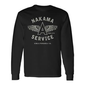 Vintage Megs Nakama Clay Gas Station Logo Long Sleeve T-Shirt - Monsterry DE