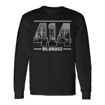 Vintage Milwaukee 414 Area Code Wisconsin Skyline Long Sleeve T-Shirt - Seseable