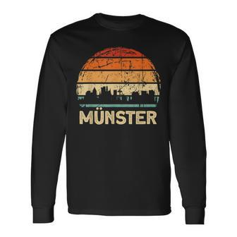 Vintage Münster Skyline Sonnenuntergang Langarmshirts, Retro Design Tee - Seseable