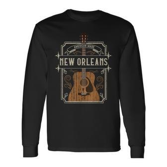 Vintage New Orleans Country Music Guitar Player Souvenirs Long Sleeve T-Shirt - Thegiftio UK