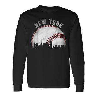 Vintage New York Skyline City Baseball Long Sleeve T-Shirt - Monsterry CA