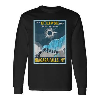 Vintage Niagara Falls New York Total Solar Eclipse 2024 Long Sleeve T-Shirt | Mazezy