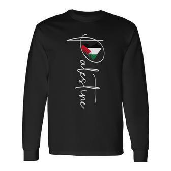 Vintage Palestine Flag Palestine Heart Palestine Trip 2024 Long Sleeve T-Shirt - Monsterry DE