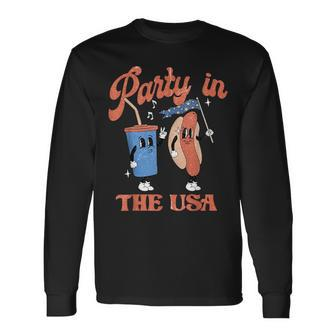 Vintage Party In Usa The 4Th Of July Hot Dog Long Sleeve T-Shirt - Monsterry