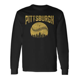 Vintage Pittsburgh Pennsylvania Baseball Fans Skyline Sports Long Sleeve T-Shirt - Monsterry