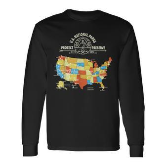 Vintage Preserve & Protect All 63 Us National Parks Map Long Sleeve T-Shirt - Monsterry UK