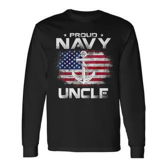 Vintage Proud Navy Uncle With American Flag Veteran Long Sleeve T-Shirt - Monsterry