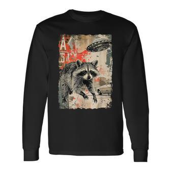 Vintage Raccoon Ufo Alien Animal Raccoon Langarmshirts - Geschenkecke