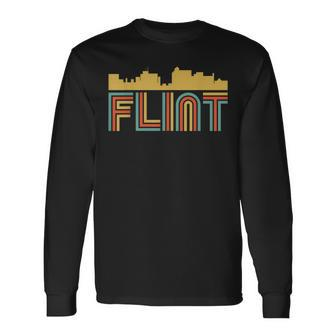 Vintage Retro Flint Michigan Skyline Long Sleeve T-Shirt - Monsterry