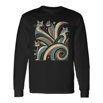 Vintage Retro Mid-Century Modern Look Cats 50S 60S Style Long Sleeve T-Shirt | Mazezy DE