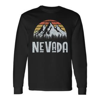 Vintage Retro Nv Nevada Mountain State Sunrise Long Sleeve T-Shirt - Monsterry