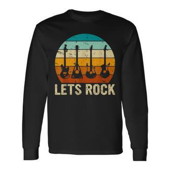 Vintage Retro Lets Rock Rock And Roll Guitar Music Long Sleeve T-Shirt - Seseable