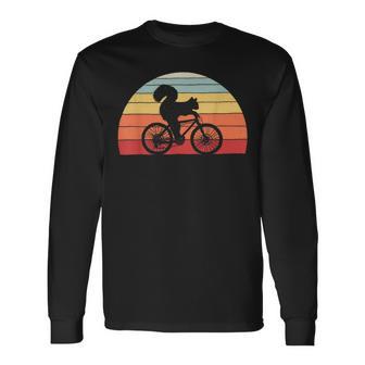 Vintage Retro Squirrel Riding A Bicycle Bike Squirrel Long Sleeve T-Shirt - Monsterry CA