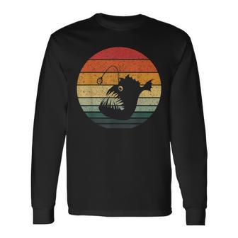 Vintage Retro Sunset Angler Fish Long Sleeve T-Shirt - Monsterry