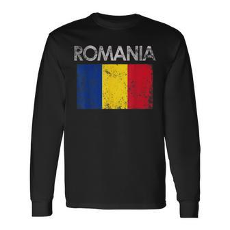 Vintage Romania Romanian Flag Pride Long Sleeve T-Shirt - Monsterry DE
