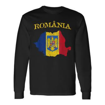 Vintage Romania Romanian Pride Flag Long Sleeve T-Shirt - Monsterry DE