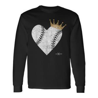 Vintage Royal Baseball Heart With Crown Long Sleeve T-Shirt - Monsterry AU