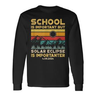 Vintage School Is Important But Solar Eclipse Is Importanter Long Sleeve T-Shirt - Monsterry DE