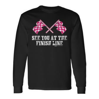 Vintage See You At The Finish Pink Checkered Flag T Long Sleeve T-Shirt - Monsterry AU