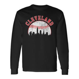 Vintage Skyline Cleveland Baseball Long Sleeve T-Shirt - Monsterry UK