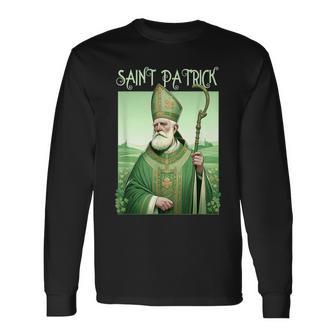 Vintage St Patrick Saint Patty Clover Catholic Prayer Faith Long Sleeve T-Shirt - Seseable