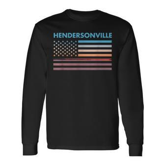 Vintage Sunset American Flag Hendersonville North Carolina Long Sleeve T-Shirt | Mazezy