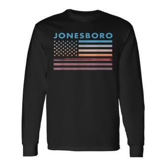 Vintage Sunset American Flag Jonesboro Georgia Long Sleeve T-Shirt - Monsterry