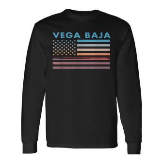 Vintage Sunset American Flag Vega Baja Puerto Rico Long Sleeve T-Shirt - Monsterry DE