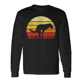 Vintage Sunset Labrador Retro Dog Pooping Old School Classic Long Sleeve T-Shirt - Monsterry UK