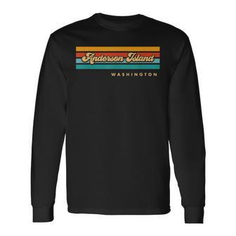 Vintage Sunset Stripes Anderson Island Washington Long Sleeve T-Shirt - Monsterry DE