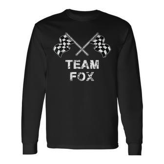 Vintage Team Fox Family Name Checkered Flag Racing Long Sleeve T-Shirt - Seseable