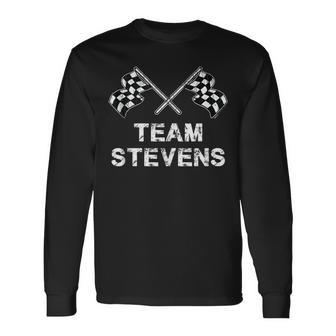 Vintage Team Stevens Family Name Checkered Flag Racing Long Sleeve T-Shirt - Seseable