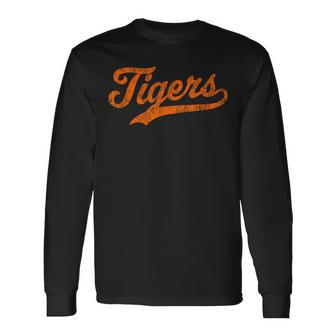 Vintage Tigers Mascot Spirit Tiger Sports Name Tiger Orange Long Sleeve T-Shirt - Seseable