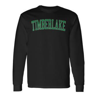 Vintage Timberlake Va Distressed Green Varsity Style Long Sleeve T-Shirt | Mazezy