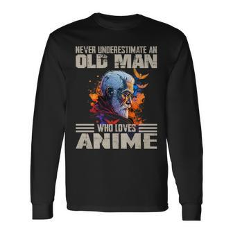 Vintage Never Underestimate An Old Man Who Loves Anime Cute Long Sleeve T-Shirt - Thegiftio UK
